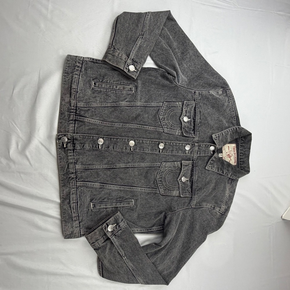 True Religion Trucker Jacket Mens XL Black Jesse SN Denim Coat 67121-00